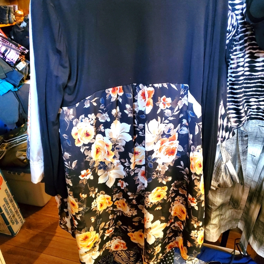 Kim and Cami flowy floral and black waterfall cardigan